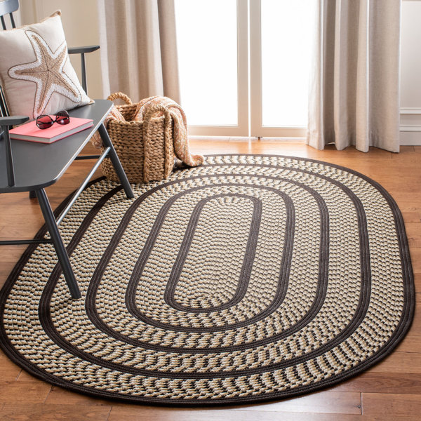 August Grove® Geometric Handmade Braided Ivory/Brown Area Rug